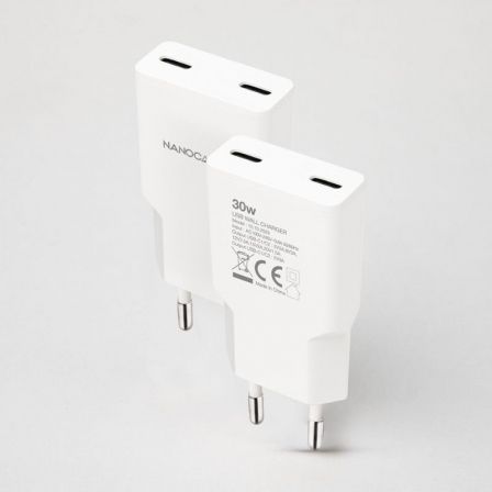 Nanocable Cargador de Pared 2xUSB-C PD 30W Blanco
